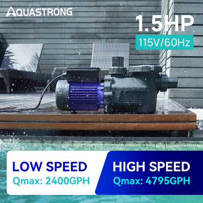 AQUASTRONG In/Above Ground Pool Pump, High Flow (Dual Speed, 1.5HP, 4975 GPH, 115V)