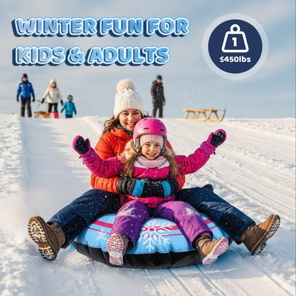 Snow Tube with Premium Canvas Cover for Kids and Adults, 48'' Inflatable Heavy Duty Snow Tube Made by Thickened Bottom, Sled Winter Outdoor Fun Toys for Children Boys Girls