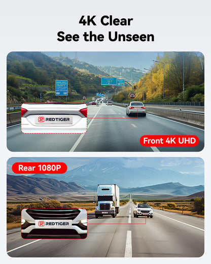 REDTIGER Dash Cam Front Rear, 4K/2.5K Full HD Dash Camera for Cars, Included 32GB Card, Built-in Wi-Fi GPS, 3.18” IPS Screen, Night Vision, 170°Wide Angle, WDR, 24H Parking Mode(F7NP)