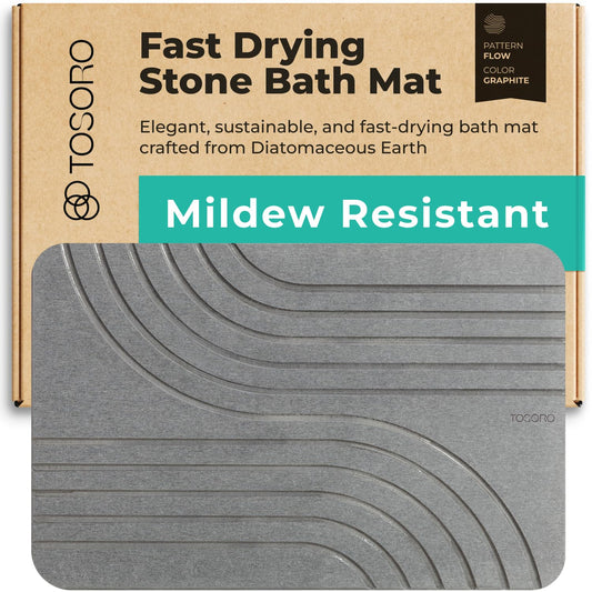 TOSORO - Stone Bath Mat, Diatomaceous Earth Non-Slip Stone Shower Mat - Quick Drying Absorbent Bath Mats for Bathroom - Elegant & Modern Design, Easy to Clean (23.5 x 15) - Graphite
