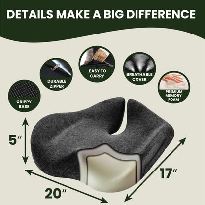 X Large Seat Cushions for Office Chairs– Pressure Relief Seat Cushion for Tailbone Pain, Back Pain, Coccyx & Sciatica Pain Relief Pillow – Office Chair Cushion with Extra Cover(Gray)