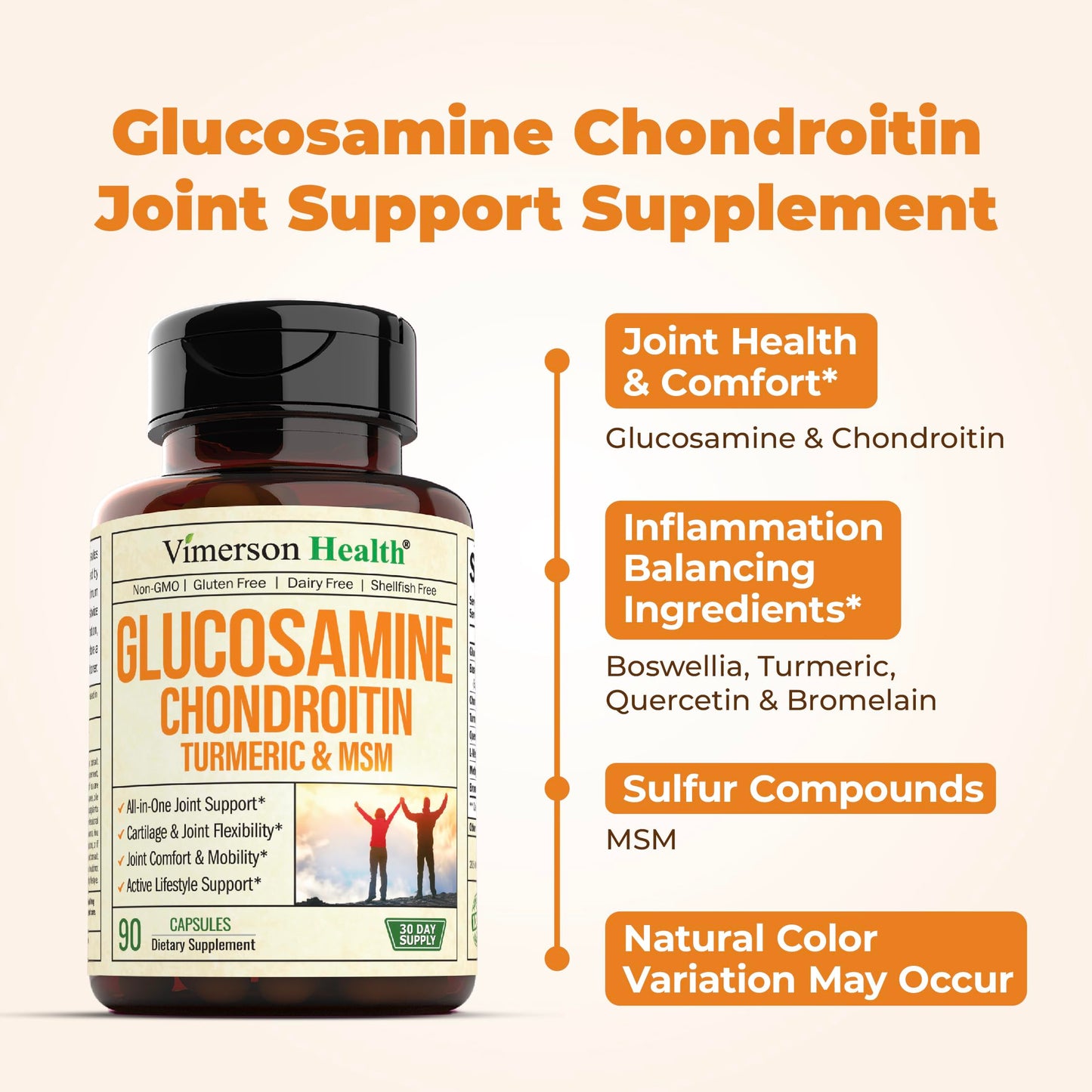 Glucosamine Chondroitin MSM and Turmeric Supplement - Joint Support Supplement for Women & Men with Boswellia & Glucosamine Sulfate 1500 mg. Used for Cartilage & Joint Health & Flexibility 90 Capsules