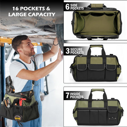 Heavy Duty Tool Bag, 15 Inch Portable Tool Organizer with Adjustable Shoulder Strap, Tactical Tool Tote with Large Zipper Storage