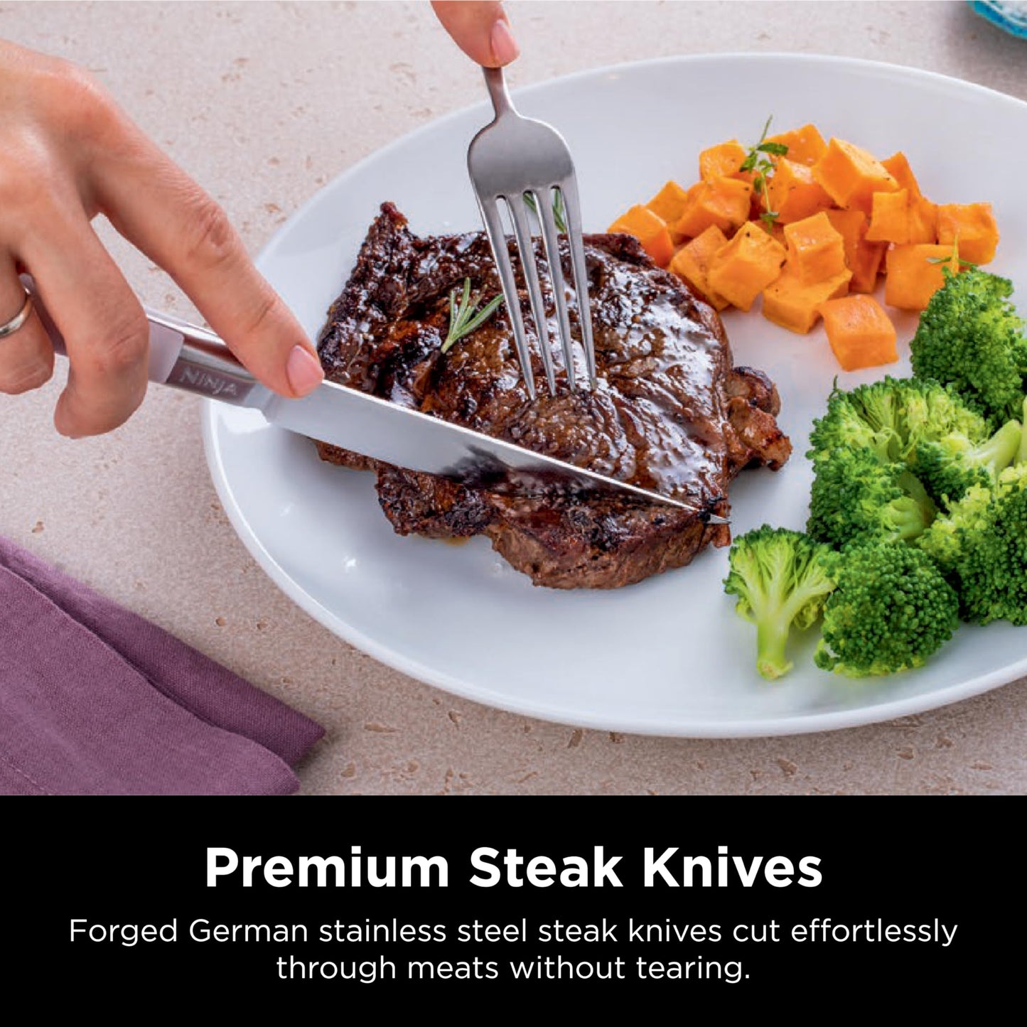 Ninja K52015 Foodi NeverDull 15 Piece Premium Knife System, Wood Series Block, German Stainless Steel, with Built-in Sharpener, Stainless Steel/Walnut