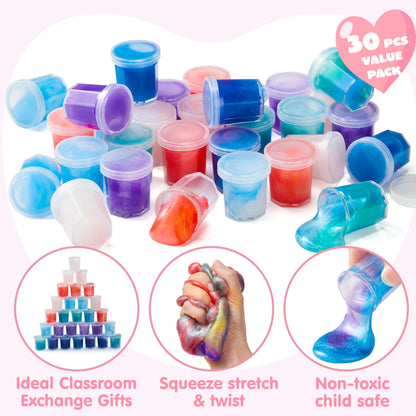 JOYIN 30 PCS Valentine Day Gift Cards with Fantasy Slime Stress Relief Fidget Toy for Kids, Classroom Exchange Prizes, Valentines Party Favors, Exchange Gifts Greeting Card