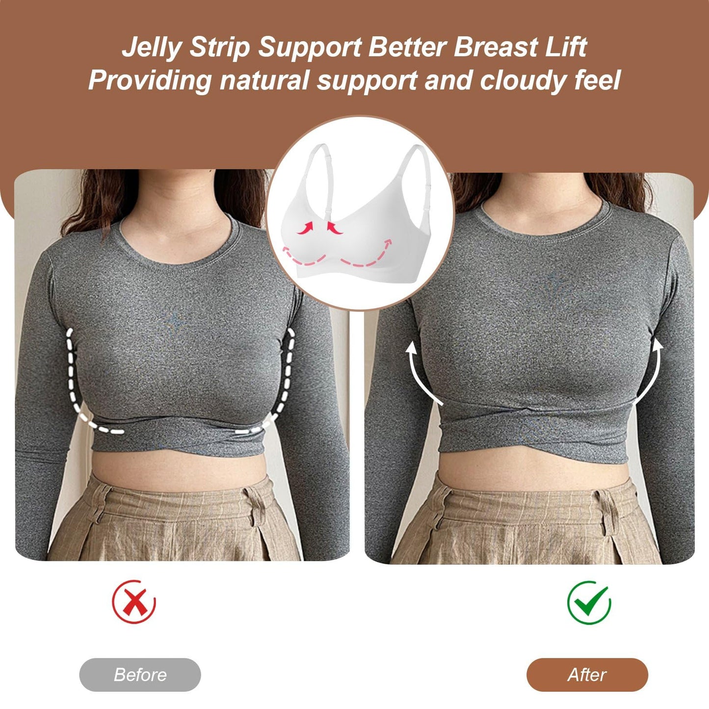 OEAK Womens Seamless Bra Push Up V Neck Bralettes Adjustable Wireless Padded Comfort Bras Adjustable Basic Everyday Bras White L