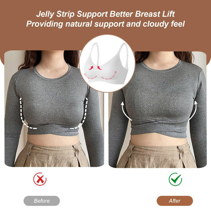 OEAK Womens Seamless Bra Push Up V Neck Bralettes Adjustable Wireless Padded Comfort Bras Adjustable Basic Everyday Bras White L