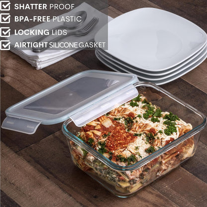 Razab 3300 ml / 112 oz Large Glass Food Storage Containers with Lids, Airtight, Leakproof, BPA Free - Ideal for Meal Prep, Store Leftover & Lunch, Baking Casserole - Freezer, Microwave & Oven Safe