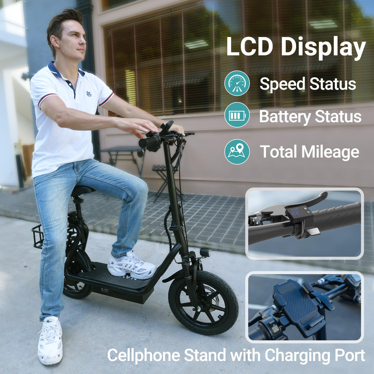 NAVIC T1PRO Electric Scooter,Electric Scooter with Seat,Max 49 Miles Ranges,Top Speed 22 mph,750W Peak Motor for Pets,Cargo with Back Basket