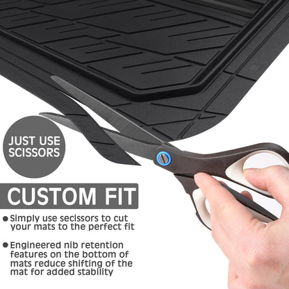 CAR PASS Heavy Rubber Car Floor Mats, Deep Waterproof Car Mats All Weather, Universal Trim-to Fit Automotive Floor Mats for Car SUV Truck Van, Durable Floor Liners Solid Black