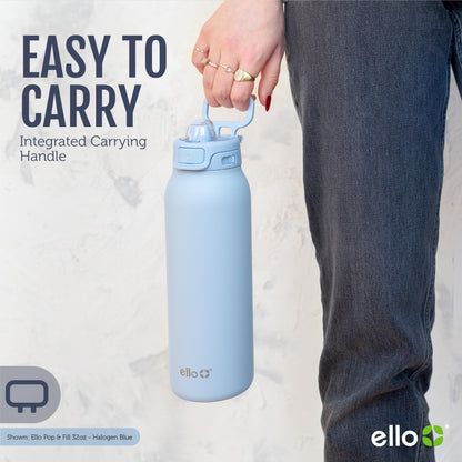 Ello Pop & Fill 32oz Stainless Steel Water Bottle with Quick Fill Technology, Double Walled and Vacuum Insulated Metal, Leak Proof Locking Lid, Sip and Chug, Reusable, BPA Free, Aurora