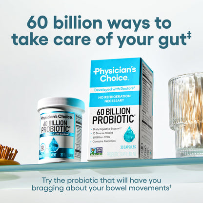 Physician's CHOICE Probiotics 60 Billion CFU - 10 Strains + Organic Prebiotics - Immune, Digestive & Gut Health - Supports Occasional Constipation, Diarrhea, Gas & Bloating - for Women & Men - 60ct