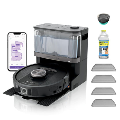 Shark PowerDetect NeverTouch, Self-Empty & Self-Refill, Robot Vacuum and Mop with Bagless, 30-Day Debris Capacity HEPA Base, 30-Day Capacity Refill Tank, Pad Dry, Black, AV2810YS