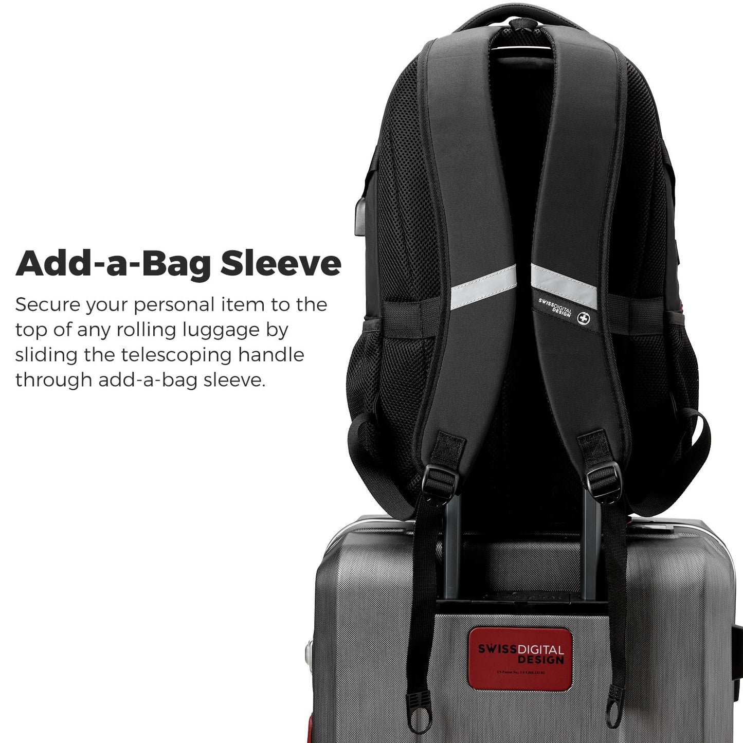 Swissdigital Design Laptop Backpack with USB Charging Port, Travel Backpack Fits 15.6 inches Computer, 31L College School Backpack for Men, Black | SD803