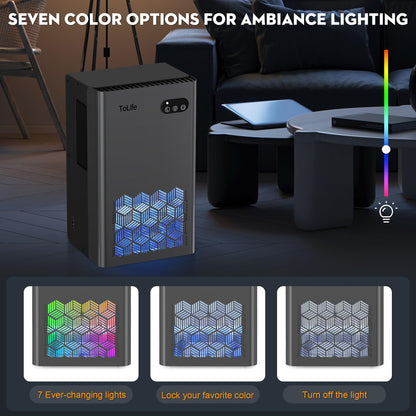 ToLife Dehumidifiers for Home 95 OZ Water Tank, 1000 sq.ft Dehumidifier for Basement Bedroom Bathroom with Auto Shut Off 7 Colors LED Light,Grey