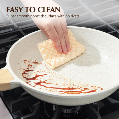 SENSARTE Nonstick Ceramic Frying Pan with Lid 8/9.5/10/11/12.5 Inch Omelet Pan Skillet, PFAS/PTFE/PFOA Free Healthy Non-toxic Chef's Pan Induction Compatible Egg Pan with Heat Resistant Handle