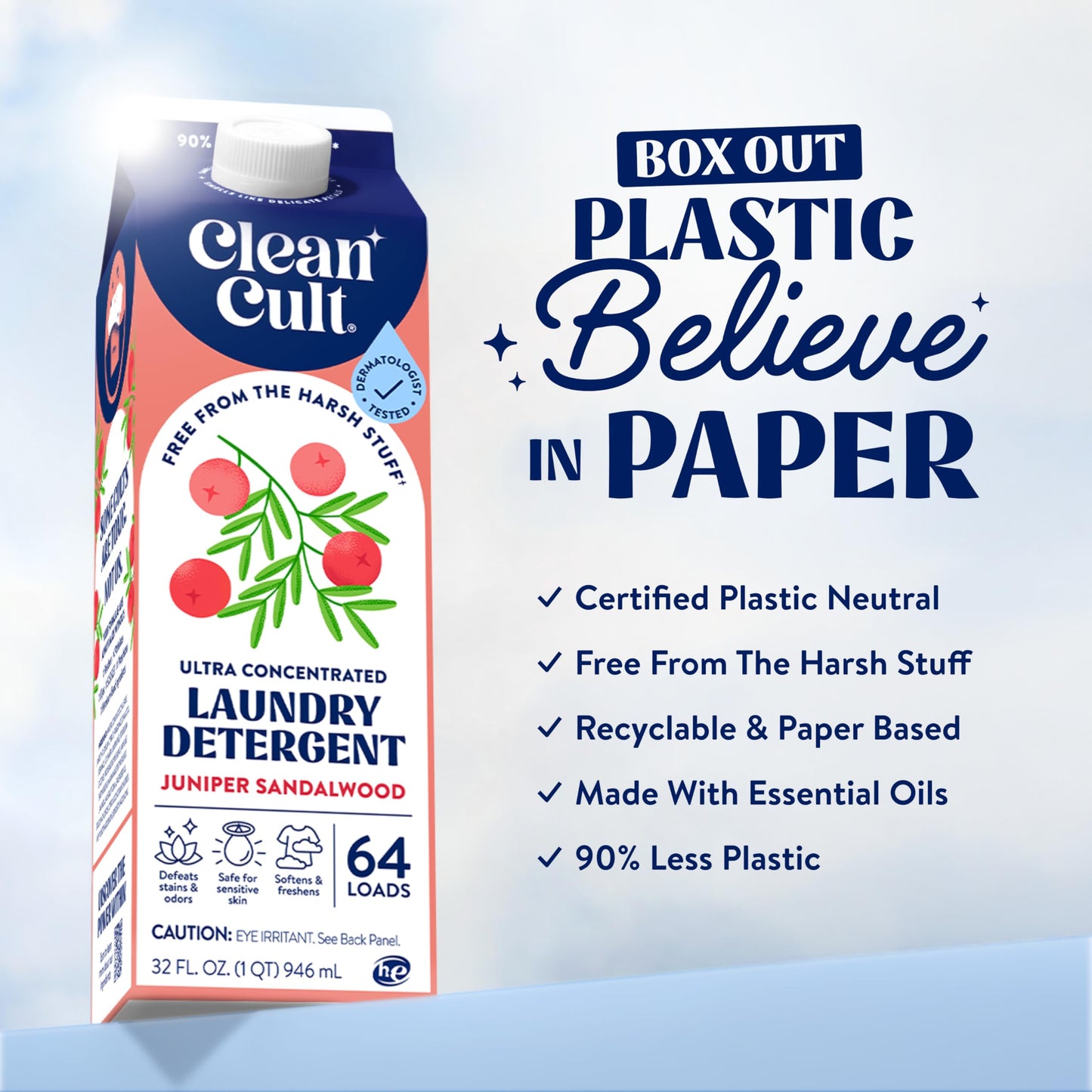 Ultra Concentrated Liquid Laundry Detergent Soap, 192 loads (96 oz), Long Lasting Scent, 90% Less Plastic, No Harsh Chemicals, Juniper Sandalwood, Defeats Stains & Odors, HE/Standard Compatible