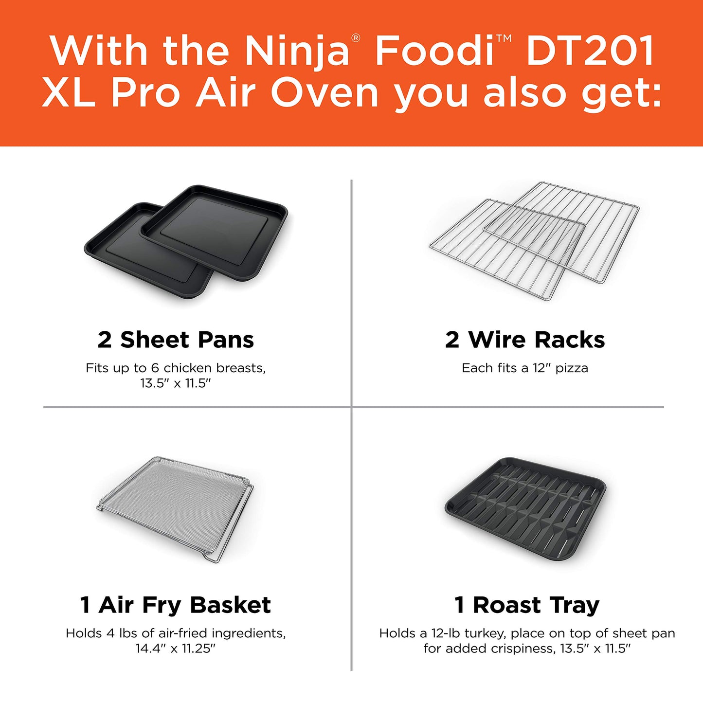 Ninja Air Fryer & Toaster Oven | Foodi Series, XL Pro Air Oven Kitchen Countertop Convection | 10-in-1 Functions | Fits a 5-lb Chicken & Sheet Pan of Vegetables | 1800 Watts | Stainless Steel | DT201