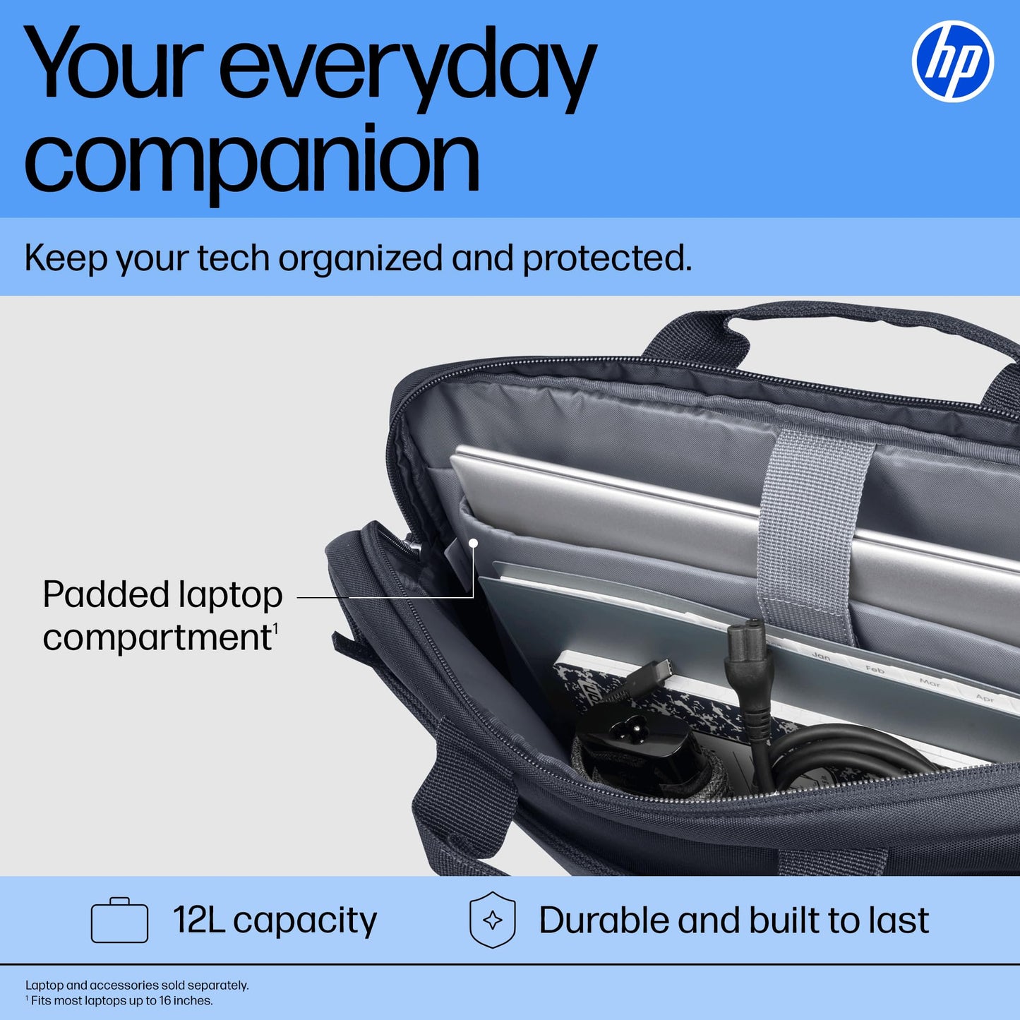 HP Everyday 16-inch Laptop Briefcase, Water Resistant, Comfort Design, Trolley Strap, FSC-Certified Packaging, Removable and Adjustable Strap, Key FOB, 3-Year Warranty, Odyssey Gray