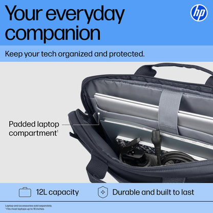 HP Everyday 16-inch Laptop Briefcase, Water Resistant, Comfort Design, Trolley Strap, FSC-Certified Packaging, Removable and Adjustable Strap, Key FOB, 3-Year Warranty, Odyssey Gray
