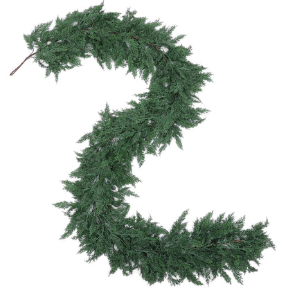 Hananona 9 FT Artificial Cedar Garlands, Real Touch Winter Cedar Pine Garland, Green Artificial Greenery Garland for Table, Mantle, Wall, Indoor, Outdoor Christmas Decorations (1, 9 FT)