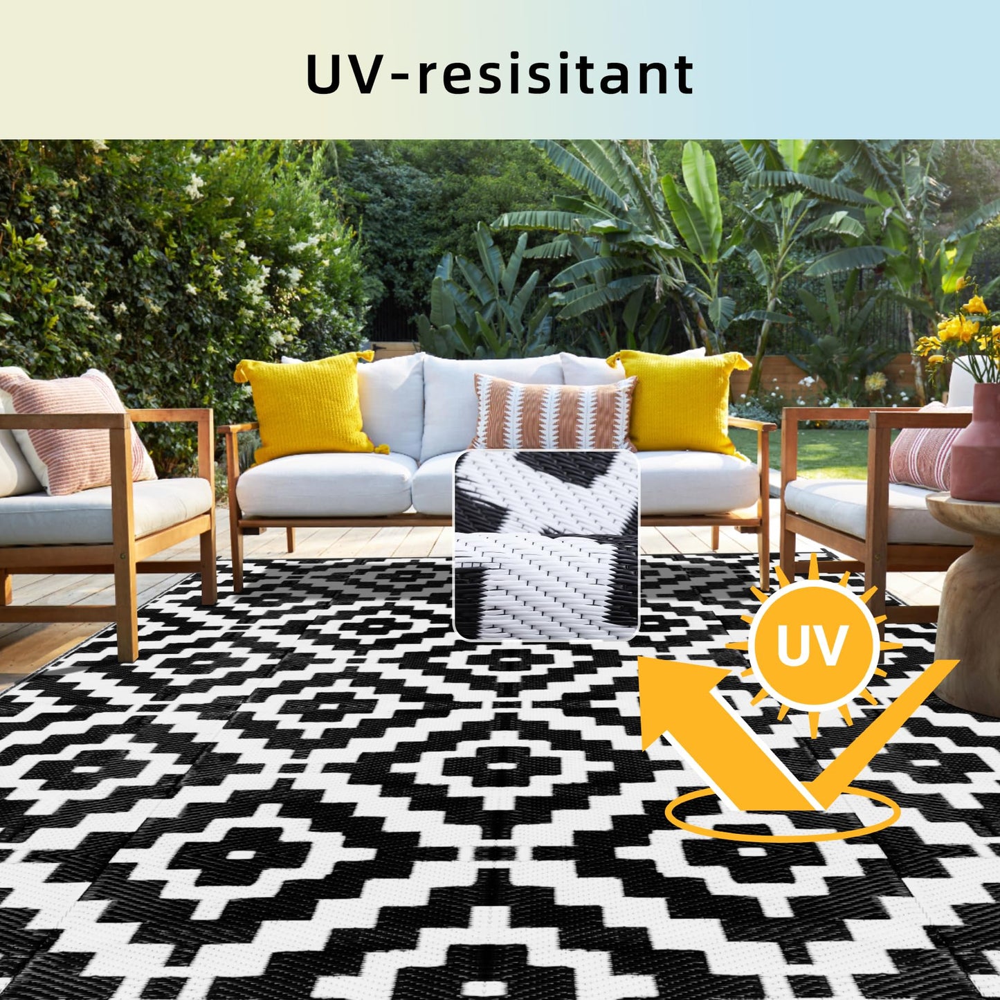 Favoyard Outdoor Rug 5x8 ft Waterproof Reversible Patio Plastic Straw Rugs for Decor Clearance Outside Large RV Camping Area Carpet Mat for Porch Deck Balcony Pool Backyard Picnic Beach Camper Door