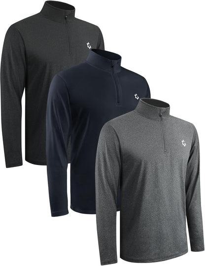 3Pack Quarter 1/4 Zip Pullover Men Dry Fit Sweatshirts Long Sleeve 1/2 Half Zip Running Athletic Golf Work Out Gym Fishing Shirt Quick Dry Outdoor Active Sports Shirts Gray Blue L