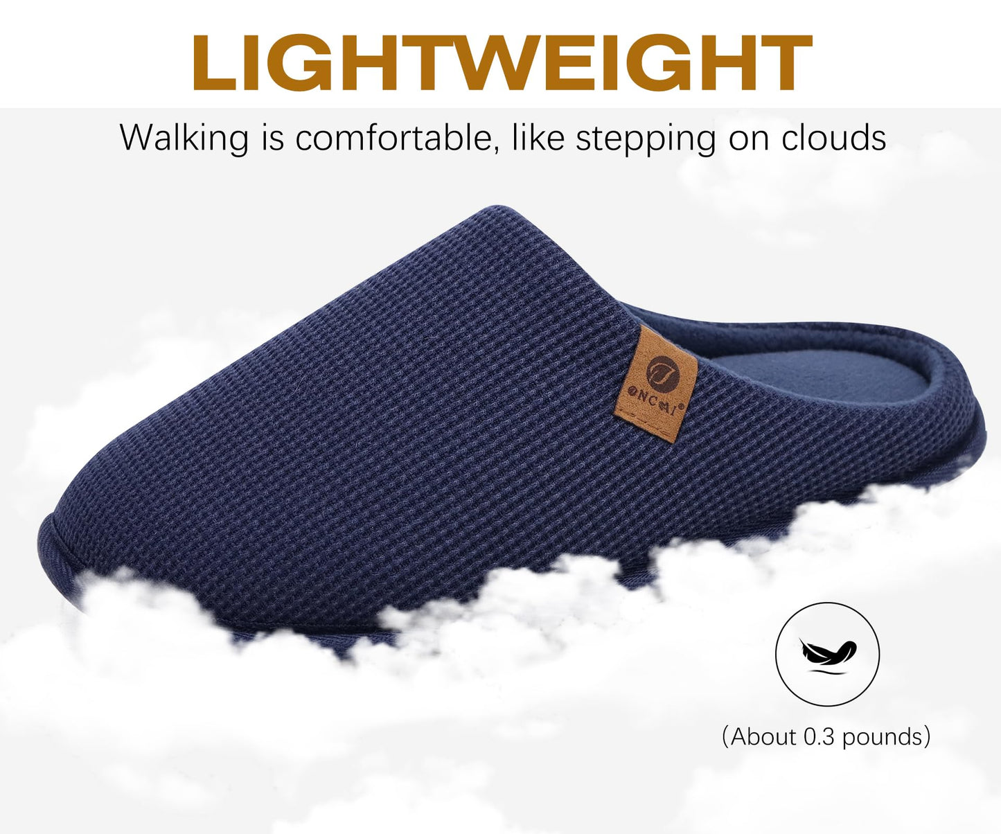 ONCAI Mens Slippers with Cushion Memory Foam Cotton-Blend High-Density Warm House Slippers for man 2026 Slip-on Indoor Outdoor Comfortable Best House Shoes Rubber Sole Blue Size 12 US