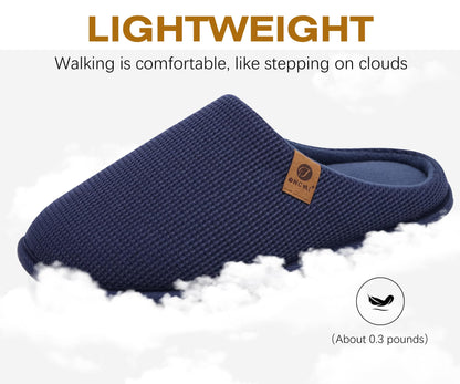 ONCAI Mens Slippers with Cushion Memory Foam Cotton-Blend High-Density Warm House Slippers for man 2026 Slip-on Indoor Outdoor Comfortable Best House Shoes Rubber Sole Blue Size 12 US