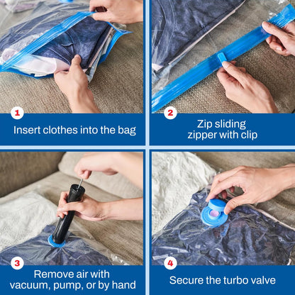 6 Pack Large Vacuum Storage Bags for Comforters, Blankets & Clothes – Vacuum Sealed Compression Bags with Hand Pump – Space Saver Storage Bags for Bedding, Moving, Travel & Organization