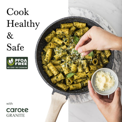 CAROTE Non Stick Frying Pan Skillet, Nonstick Granite Fry Pan with Glass Lid, Egg Pan Omelet Pans, Stone Cookware Chef's Pan, PFOA Free (Classic Granite, 10-Inch)