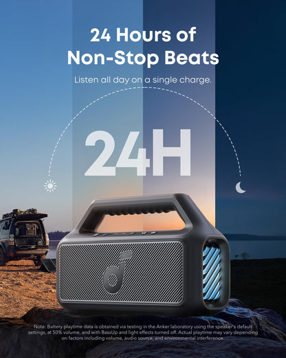 soundcore Boom 2 By Anker, Outdoor Speaker, 80W, Subwoofer, BassUp 2.0, 24H Playtime, IPX7 Waterproof, Floatable, RGB Lights, USB-C, Custom EQ, Bluetooth 5.3, Portable for Camping, Beach, and Backyard