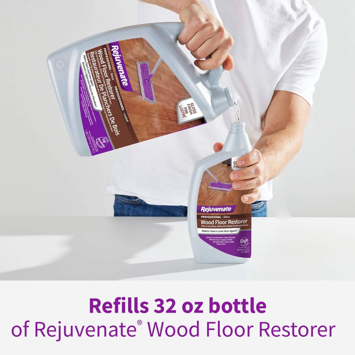 Rejuvenate Professional Wood Floor Restorer Fills Scratches, Shines And Protects Wood Flooring For A High Gloss Shine, 1 Gallon