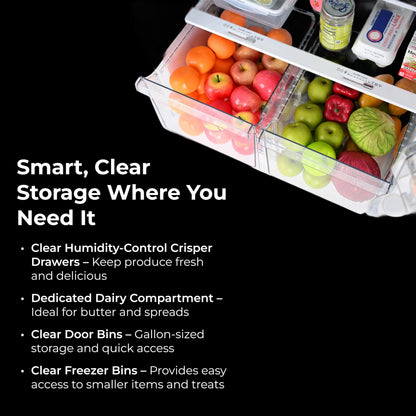 Kenmore 33 in. 20.5 cu. ft. Capacity Refrigerator/Freezer with Full-Width Adjustable Glass Shelving, Humidity Control Crispers, ENERGY STAR Certified, White