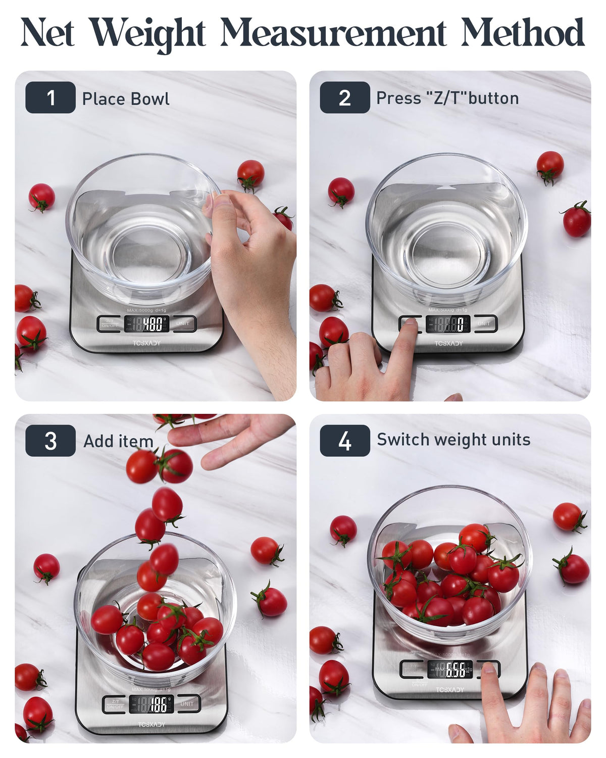 Tcsxady Food Scale, 11lb Digital Kitchen Scale with 6 Units LCD Display and Tare Function,Compact Design for Baking,Healthy Cooking,Meal Prep, 304 Stainless Steel