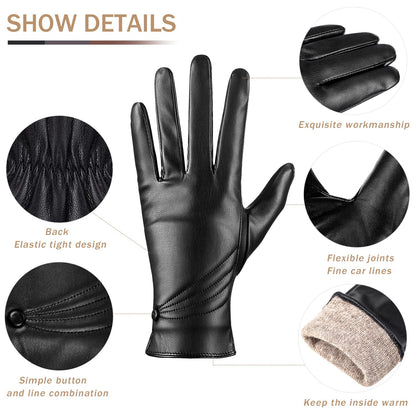 ISHISBEB Winter Leather Gloves for Women, Warm Touchscreen Gloves