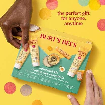 Burt's Bees Valentine's Day Gift Ideas - Essentials Everyday Set, 5 Travel Size Products - Deep Cleansing Cream, Hand Salve, Body Lotion, Foot Cream and Original Lip Balm