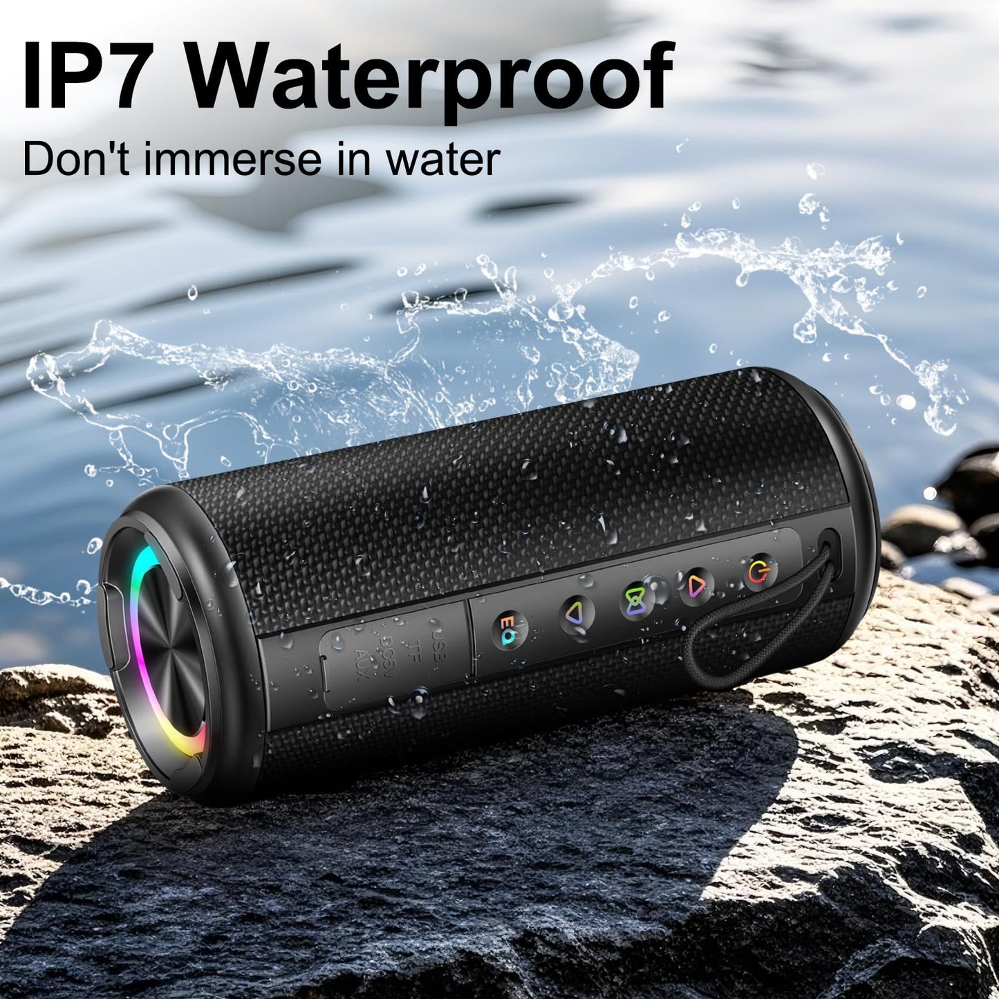 Portable Bluetooth Speaker, Bluetooth 5.4 Wireless Speaker with 20W HD Loud Stereo Sound, 15H Playtime, IP7 Waterproof, LED Lights, TWS Pairing, Built-in Mic, for Outdoor, Home, Party, Beach, Gift