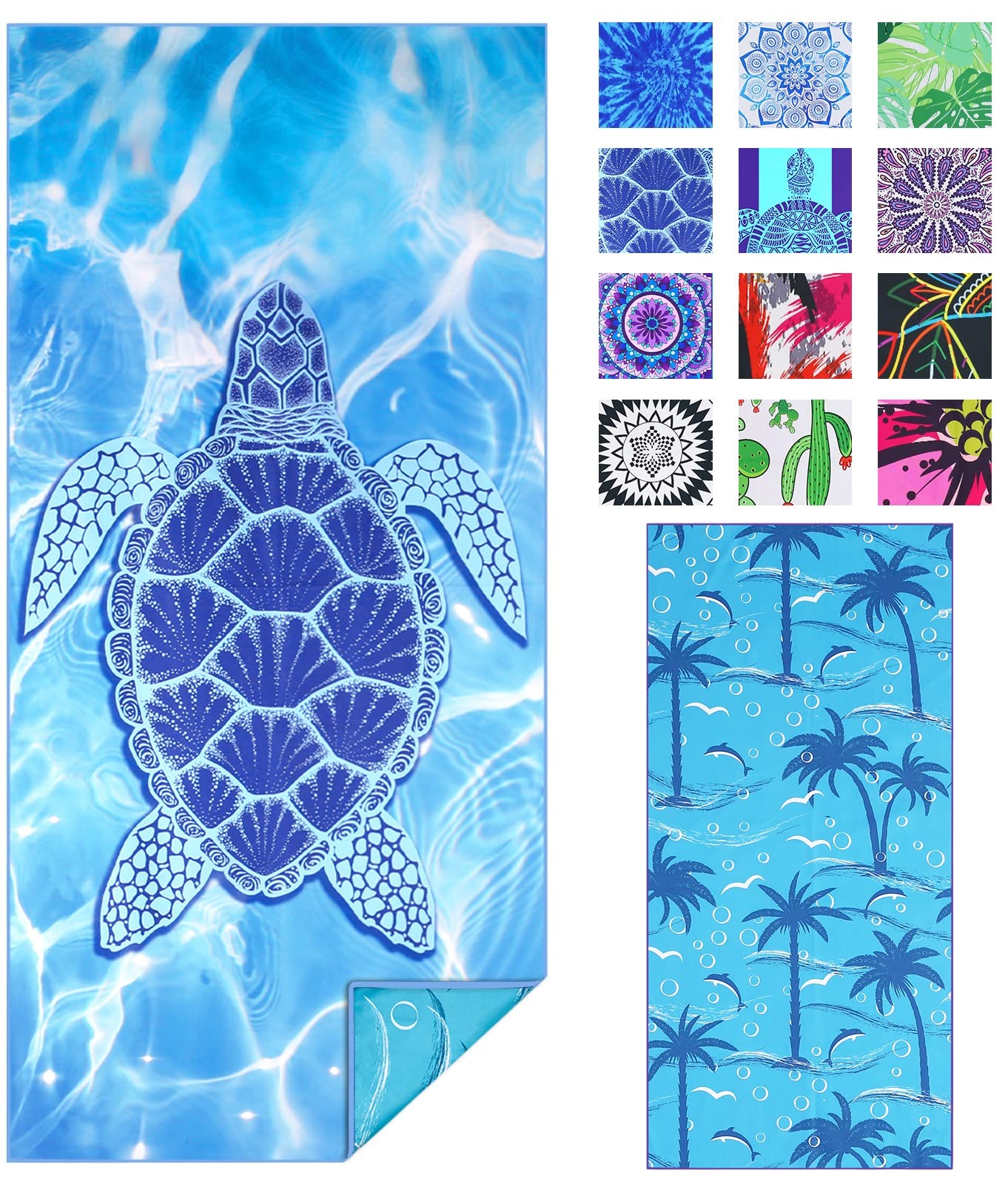 TwoYek Microfiber Thin Beach Towel Lightweight Oversized 71x32 Extra Large Sand Free Towels Quick Dry for Travel Pool Camping Sports Beach Accessories Vacation Essential Gift Turtle