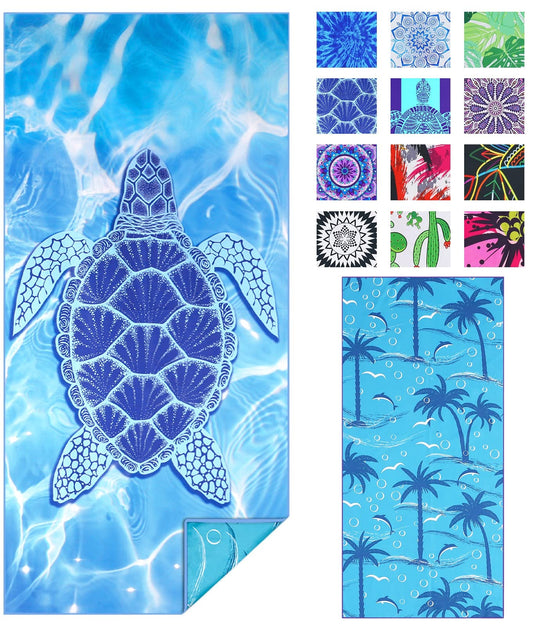 TwoYek Microfiber Thin Beach Towel Lightweight Oversized 71x32 Extra Large Sand Free Towels Quick Dry for Travel Pool Camping Sports Beach Accessories Vacation Essential Gift Turtle