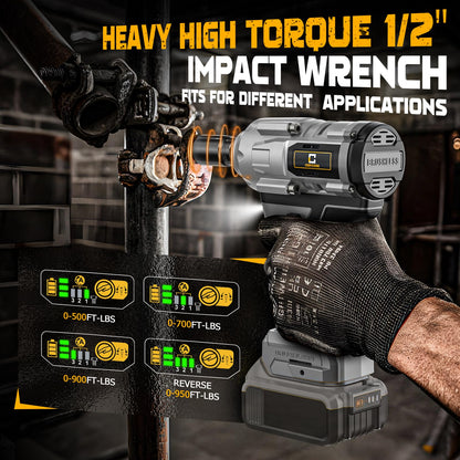 Cordless Impact Wrench 1/2 inch for Dewalt Battery 900FT-LBS with 6 Sockets and Durable Toolbox Brushless Impact Gun Includes LED Work Light (950Ft-lbs Wrench with 6 Sockets)