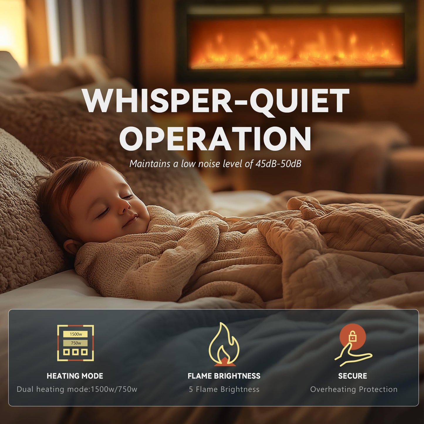 EUHOMY 50 Inch Electric Fireplace Wall Recessed and Wall Mounted with Adjustable Flame Color, Fireplace Heater with Remote Control, Linear Fireplace with Timer, Touch Screen, Log & Crystal, 750/1500W