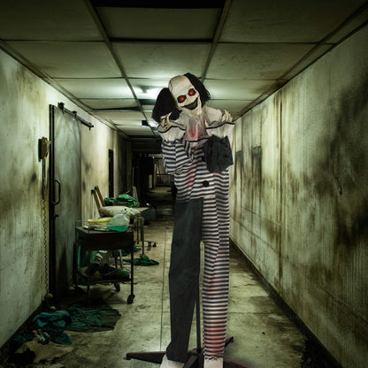 Haunted Hill Farm Scary Animatronic Talking Clown with Touch Activated Lights and Sounds, Indoor or Covered Outdoor Halloween Decorations for Home or Haunted House, Battery Operated Halloween Props