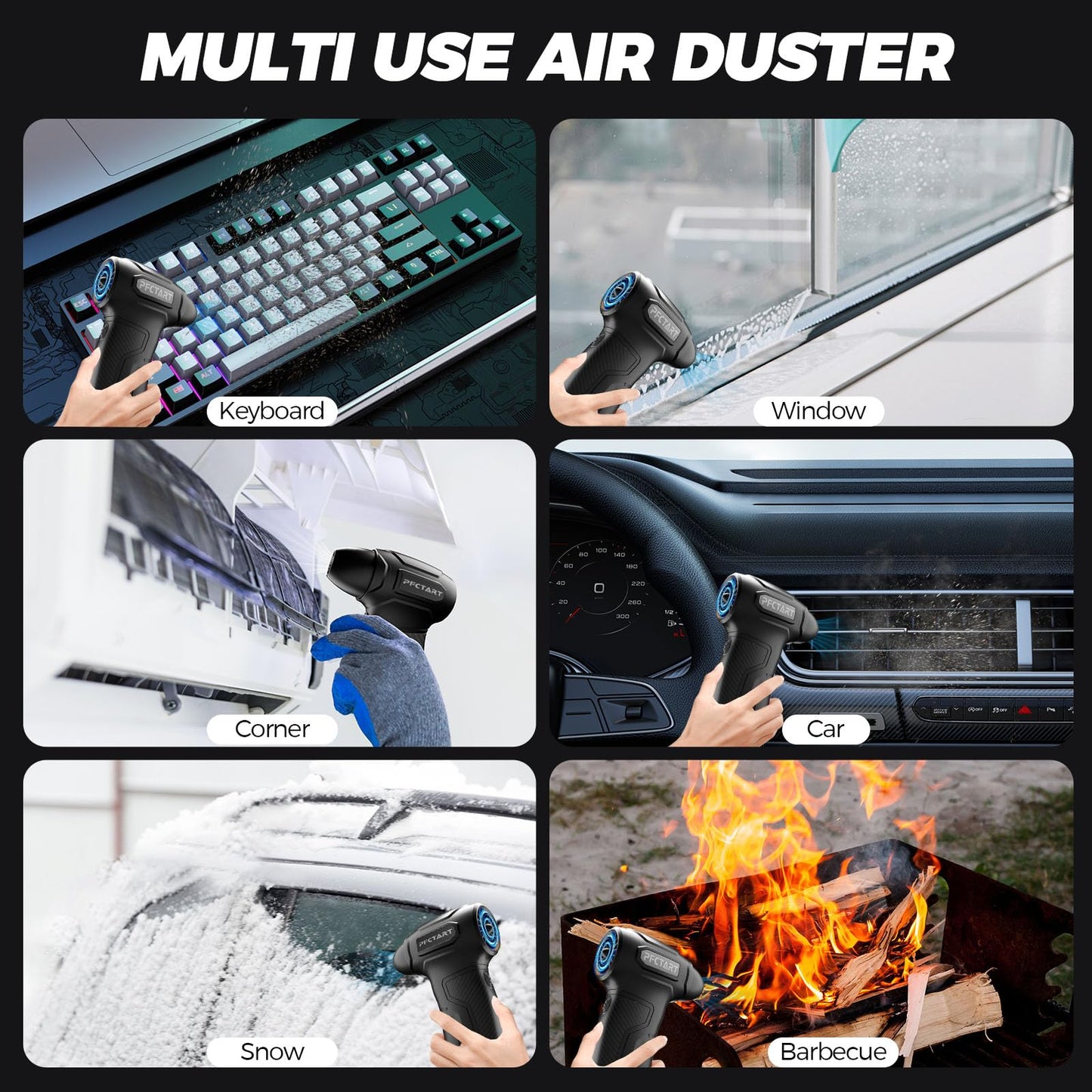 Compress Air Duster, 200000RPM Electric Air Duster with Brushless Motor, Roller Adjustment, Rechargeable Cordless Air Blower for Keyboard, PC, Car, Home Cleaning Kits