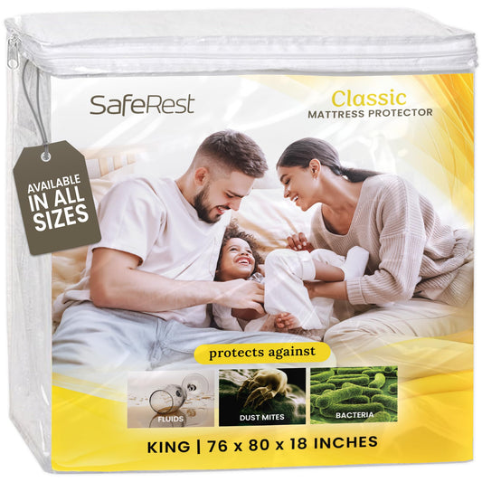 SafeRest Waterproof Mattress Protector King Size – Absorbent Breathable Soft Fitted Bed Cover with 18" Deep Stretchable Pockets – Machine Washable King Mattress Cover