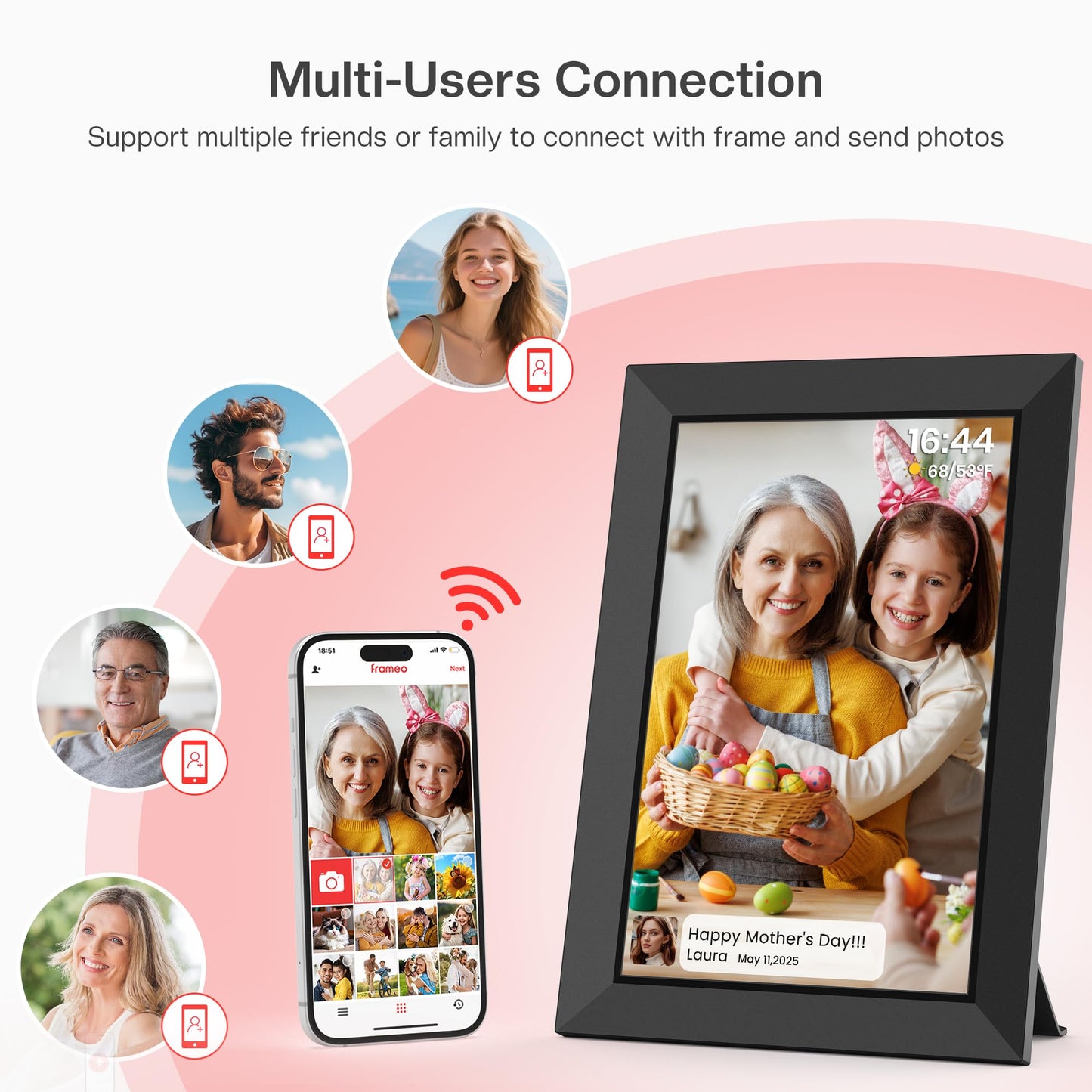 Frameo 10.1 Inch WiFi Digital Picture Frame, Smart Cloud Electronic Photo Frame with HD IPS Touch Screen Slideshow 32GB Memory Auto-Rotate Wall Mount, Share Photos/Videos from Phone by Frameo App