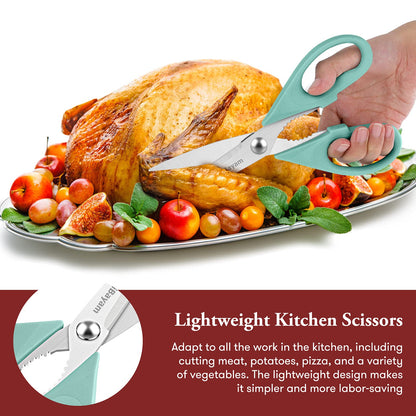 Kitchen Shears, iBayam Kitchen Scissors All Purpose Heavy Duty Meat Poultry Shears, Dishwasher Safe Food Cooking Stainless Steel Utility Scissors, Home Apartment Essentials, 2-Pack, Black, Aqua Sky