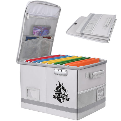 BALEINE Fireproof Document Box with Lock, Portable Fireproof Document Bag Waterproof Fire Proof File Boxes for Documents, File Organizer Box for Important Paperwork (Silver, 16''x12.5''11.5'')