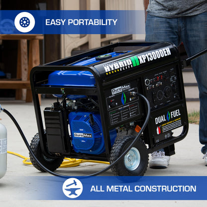 DuroMax XP13000EH 13,000-Watt Dual Fuel Portable Generator - Gas & Propane, Electric Start, Whole Home Backup Power, Transfer Switch Ready, RV & Emergency Ready