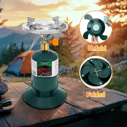 Camping Stove Propane, Portable Backpacking Cooker with Single Burner, Adjustable Flame, Foldable Base, Camp Stove Kit for Outdoor Cooking, Hiking, Emergency Essential (Fuel not Included)